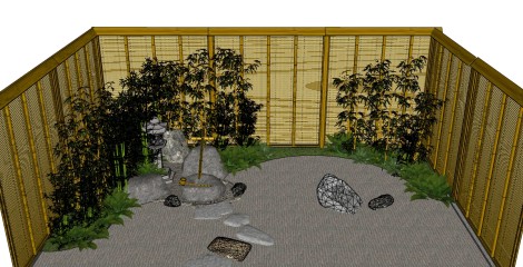 现代中式庭院景观草图大师模型，庭院景观sketchup模型skp文件下载