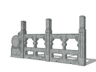 中式石材护栏免费su模型，栏杆sketchup模型下载