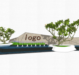 现代造型景墙草图大师模型，景墙sketchup模型免费下载