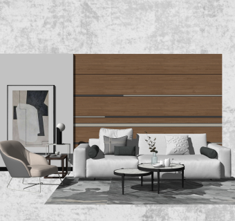 现代皮革沙发组合su模型，皮革沙发组合sketchup模型下载