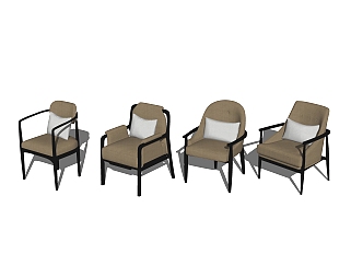 现代实木布艺单椅组合草图大师模型，布艺单椅sketchup模型下载