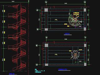 某新增多层旋转楼梯钢结构设计施工图纸，旋转楼梯钢结构CAD建筑图纸下载