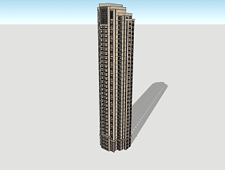 新古典<em>超</em>高层公寓楼草图大师模型，公寓sketchup模型