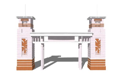 现代简约风入口大门su模型下载，sketchup入口大门skp模型