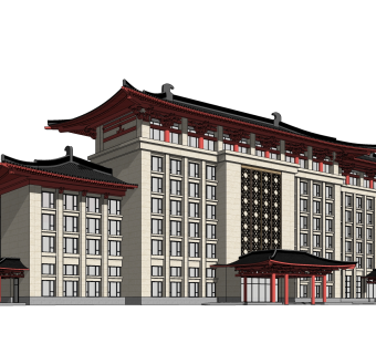 新中式酒店草图大师模型，酒店sketchup模型免费下载