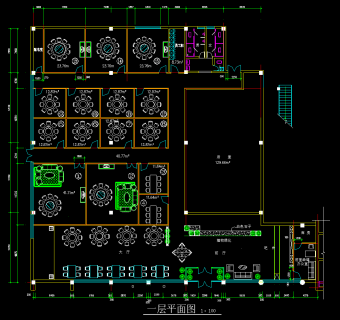 现代餐厅精装装修详细施工图，餐厅CAD设计图纸下载