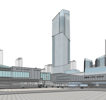 现代办公楼草图大师模型，办公楼sketchup模型免费下载