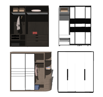 现代实木衣柜组合sketchup模型，衣柜草图大师模型下载