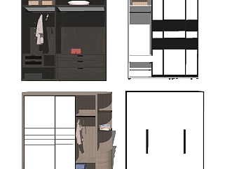 现代实木衣柜组合sketchup模型，衣柜草图大师模型下载