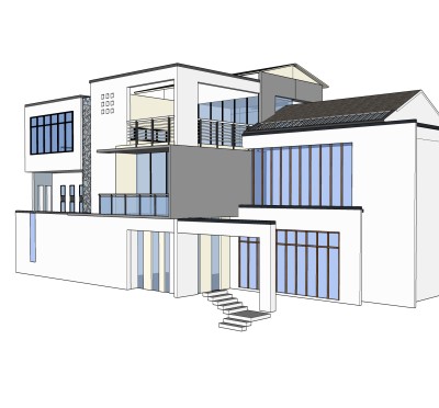 新中式独栋别墅草图大师模型，sketchup别墅su模型下载