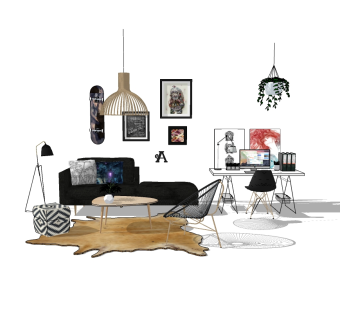 现代北欧沙发组合草图大师模型，沙发su模型下载