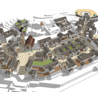 中式造型商业街草图大师模型，商业综合体sketchup模型免费下载