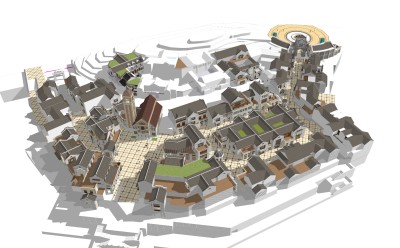 中式造型商业街草图大师模型，商业综合体sketchup模型免费下载