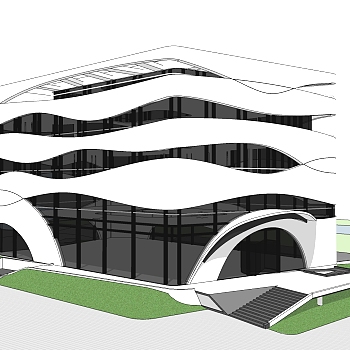 现代售楼处建筑方案草图大师模型，售楼部建筑sketchup模型免费下载