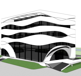 现代售楼处建筑方案草图大师模型，售楼部建筑sketchup模型免费下载