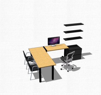 现代简约实木班台桌su模型，班台桌sketchup模型下载