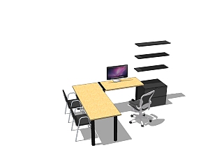 现代简约实木班台桌su模型，班台桌sketchup模型下载