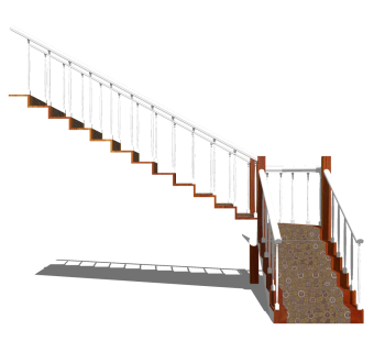 现代实木双跑折梯草图大师模型，实木双跑折梯sketchup模型免费下载