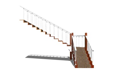 现代实木双跑折梯草图大师模型，实木双跑折梯sketchup模型免费下载