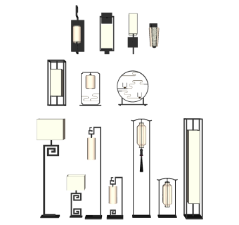 中式落地灯灯具组合SU模型，落地灯灯具组合 sketchup模型下载