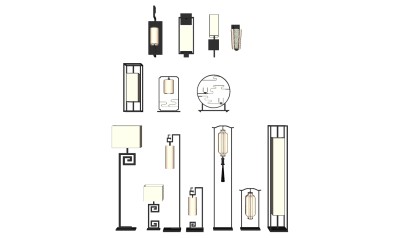 中式落地灯灯具组合SU模型，落地灯灯具组合 sketchup模型下载