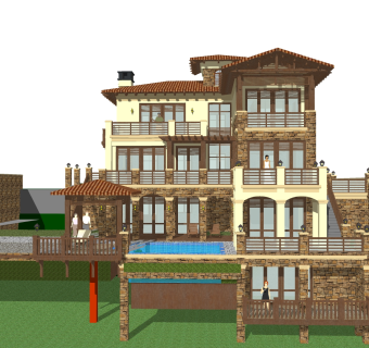 欧式别墅外观草图大师模型，别墅外观sketchup模型免费下载