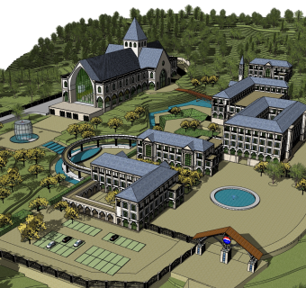 欧式酒店草图大师模型，酒店sketchup模型免费下载