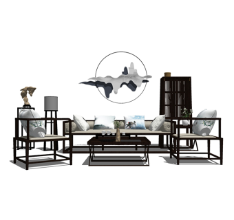 新中式沙发组合草图大师模型，沙发组合sketchup模型下载