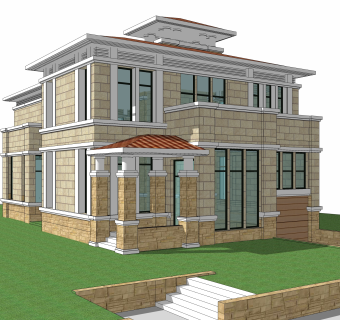 欧式独栋别墅草图大师模型，sketchup别墅su模型下载