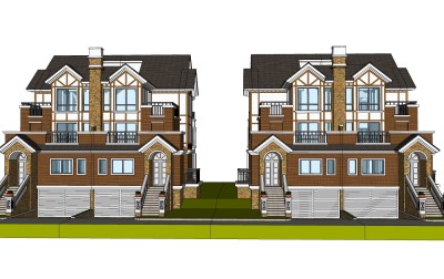 现代简约独栋别墅草图大师模型下载，独栋别墅sketchup模型