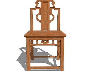 中式实木单椅免费草图大师模型，单椅sketchup模型下载