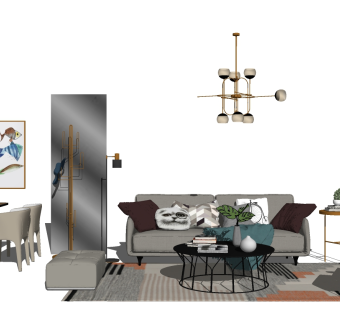 现代布艺沙发草图大师模型，沙发su模型下载