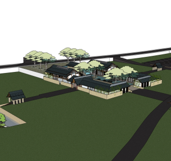 新中式休闲建筑会所模型，sketchup模型免费下载