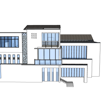 现代独栋别墅草图大师模型下载，独栋别墅sketchup模型