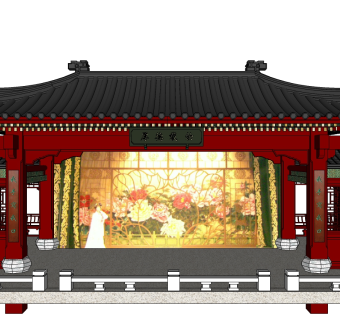 中式戏台草图大师模型下载、戏台su模型下载