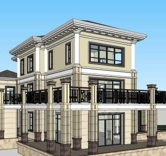 欧式独栋别墅su模型免费下载，sketchup别墅草图大师模型