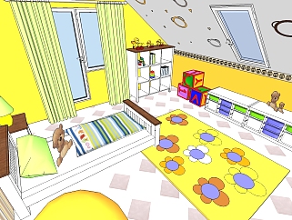现代儿童房草图大师模型，儿童房sketchup模型下载