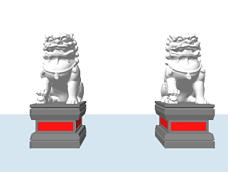 中式石狮子雕塑su模型下载、石狮子雕塑草图大师模型下载