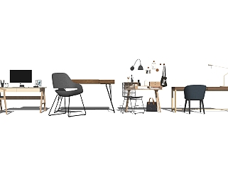 现代书桌椅组合su模型，书桌sketchup模型下载