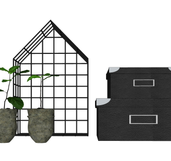 北欧盆栽收纳盒摆件草图大师模型,现代装饰品su模型下载