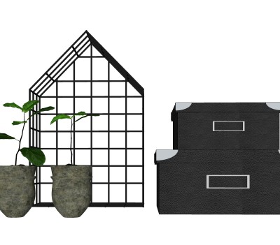 北欧盆栽收纳盒摆件草图大师模型,现代装饰品su模型下载