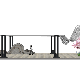新中式廊架凉亭草图大师模型下载、廊架su模型下载