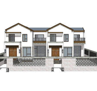 现代联排别墅su模型，别墅草图大师模型下载