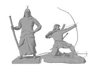 中式武将人型雕塑su模型下载、武将人型雕塑草图大师模型下载