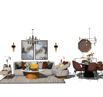 现代轻奢沙发组合su模型，沙发组合sketchup模型下载