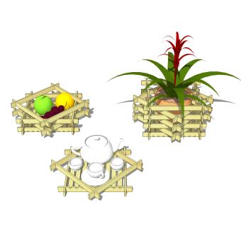现代竹制品草图大师模型，竹制品sketchup模型下载