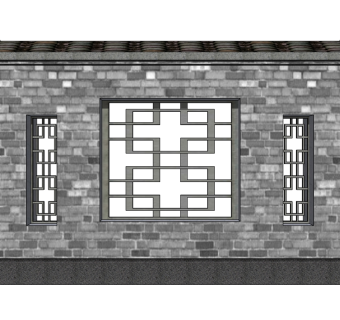 中式景观墙SU模型下载，景观墙skb模型分享