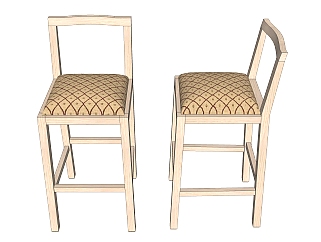 现代实木吧椅su模型，固定吧椅草图大师下载