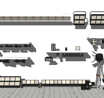 现代舞台成像灯投影灯组合su模型，舞台灯射灯组合sketchup模型下载
