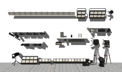 现代舞台成像灯投影灯组合su模型，舞台灯射灯组合sketchup模型下载